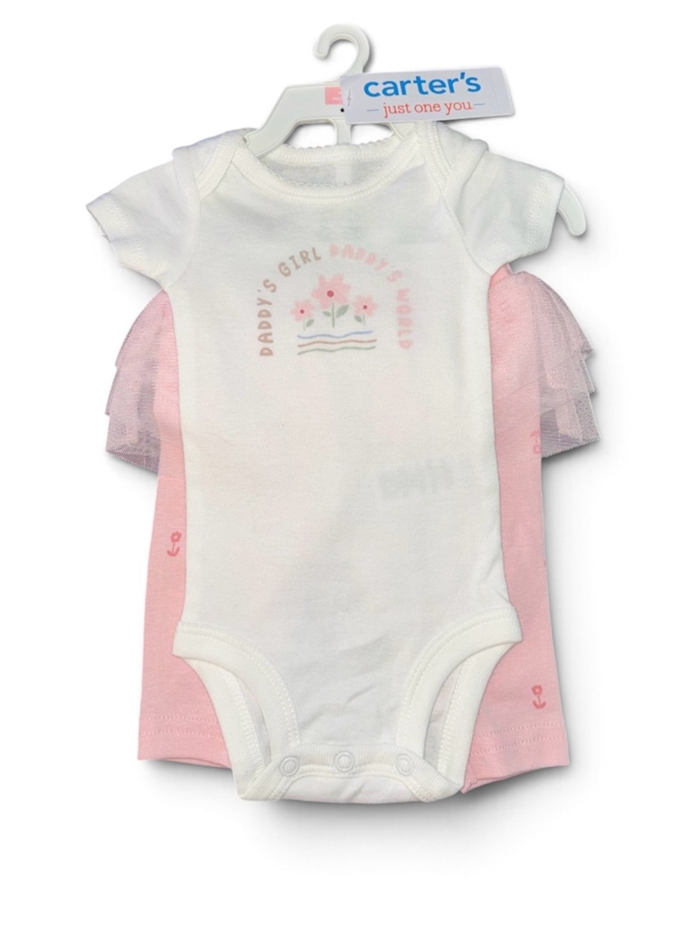Carter's White & Pink Short-Sleeve Baby One-Piece Set with Floral Detail